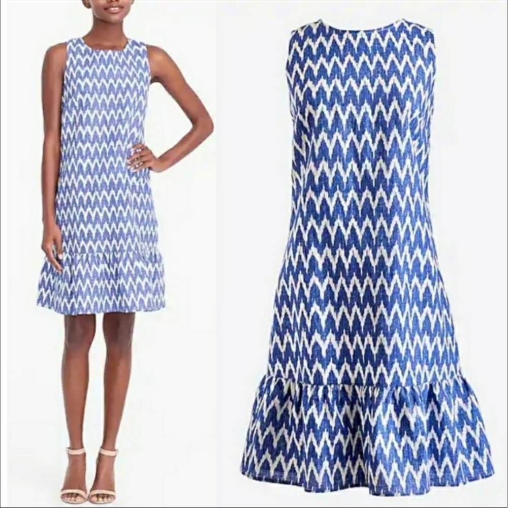 J. Crew Zig Zag  Chevron Print Sleeveless Bow Back Dress